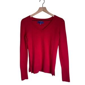 APT 9 Vibrant Red Cashmere VNeck knit quiet luxury super soft pullover sweater S